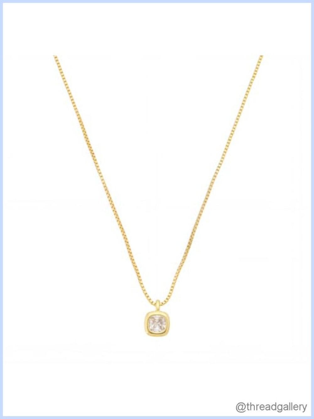 Gold Plated Cubic Zirconia Square Box Chain Necklace with Extender